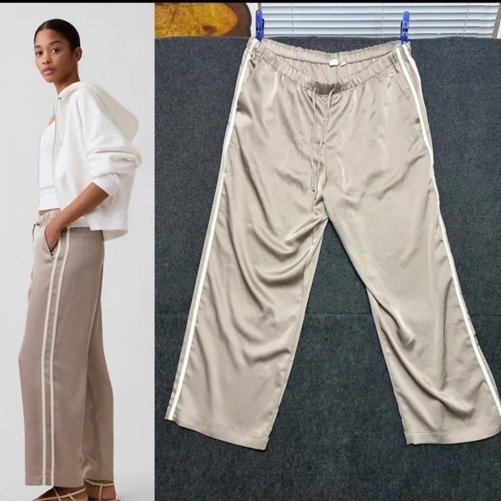 Gap Factory  Pants Womens XL Tall Beige Satin Straight Leg Track Side Stripe